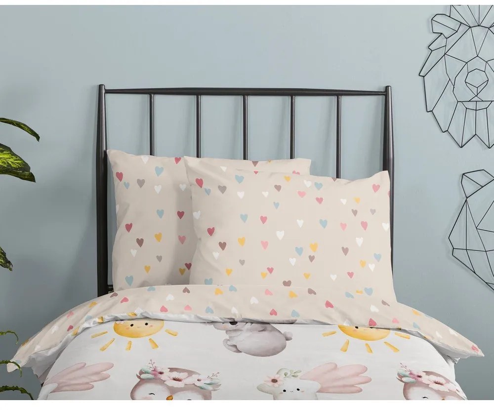 Hnedé/béžové bavlnené detské obliečky na jednolôžko 140x200 cm Hugs – Good Morning