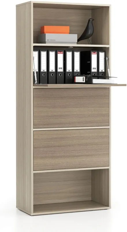 PLAN Vysoký kancelársky policový regál LAYERS, 3 boxy, 800 x 400 x 1905, dub prírodný / dub morený