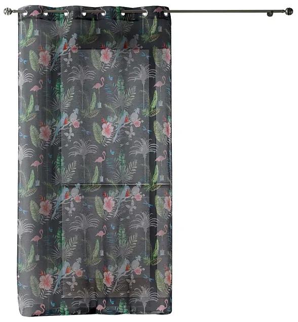 Záclona s exotickými kvetmi Paradizio &#8211; sivá 140x280cm
