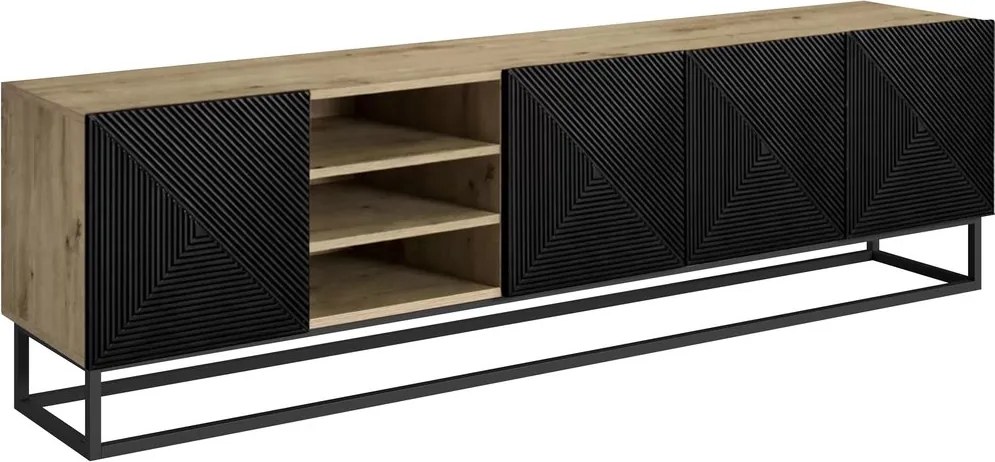 TV skrinka Asha 200 cm na kovovom ráme - dub artisan / čierny mat