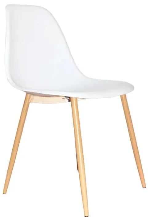 Stolička biely plast, nohy v prírodnej farbe