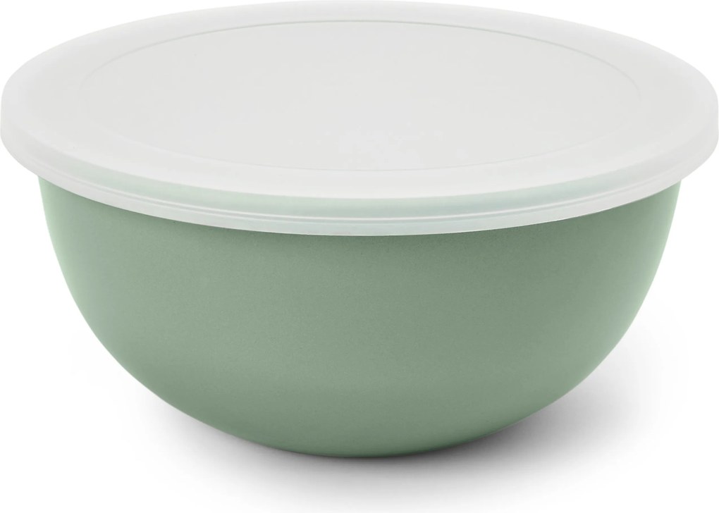 Smaltovaná misa s vekom na servírovanie a prípravu pokrmov