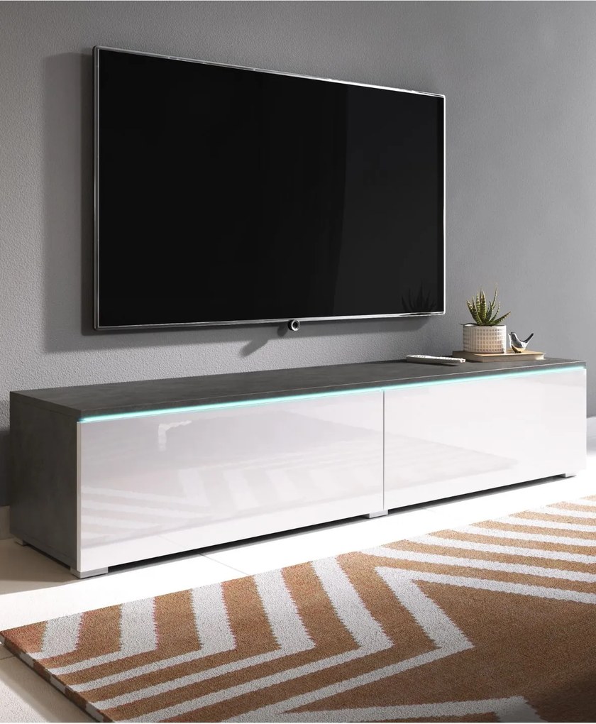 TV skrinka LED 140 cm závesná alebo stojaca matera/biely lesk Lowboard D