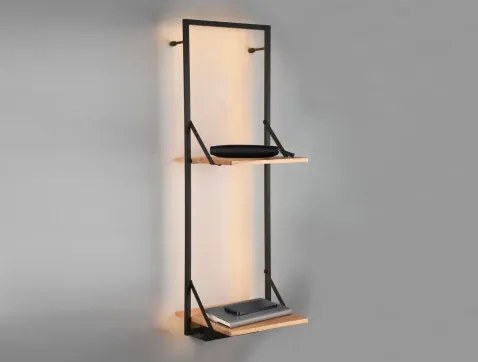 Závesný regál s LED Becky, čierny kov/drevo%