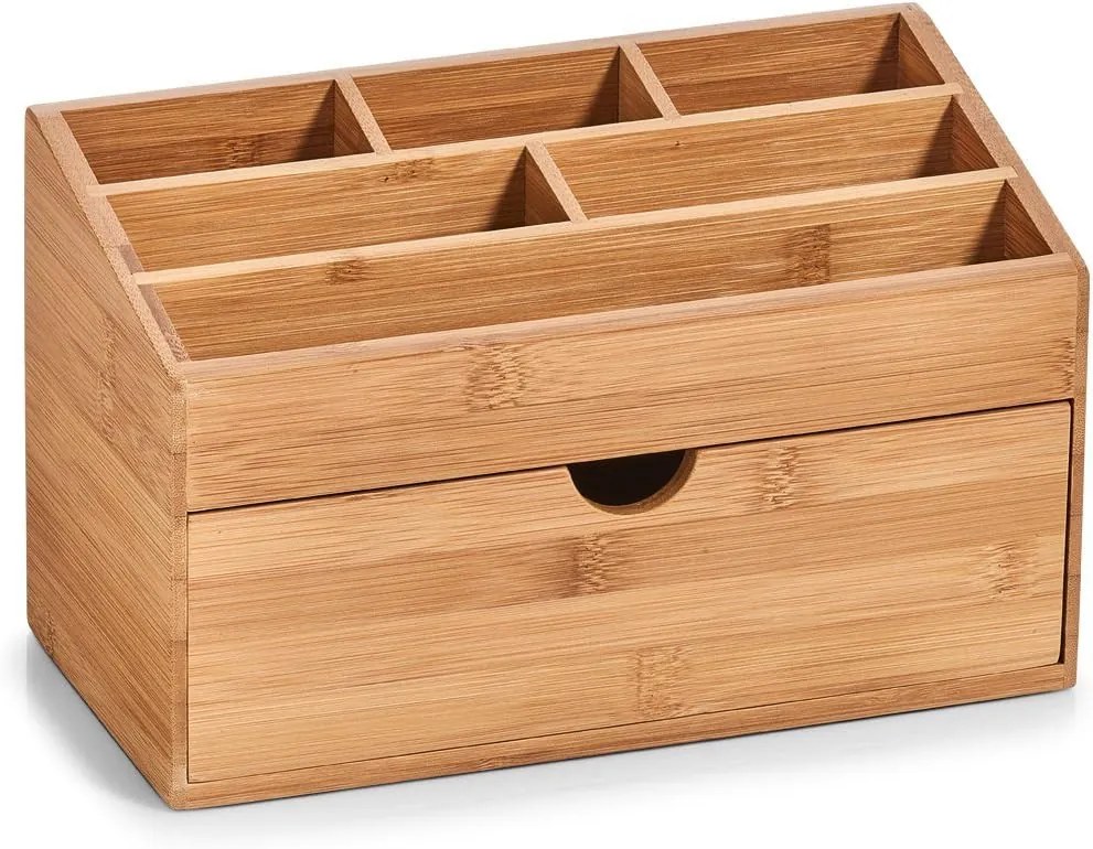 Organizér na kozmetiku, na stôl, 6 priehradiek + zásuvka, bambusový THINGS6