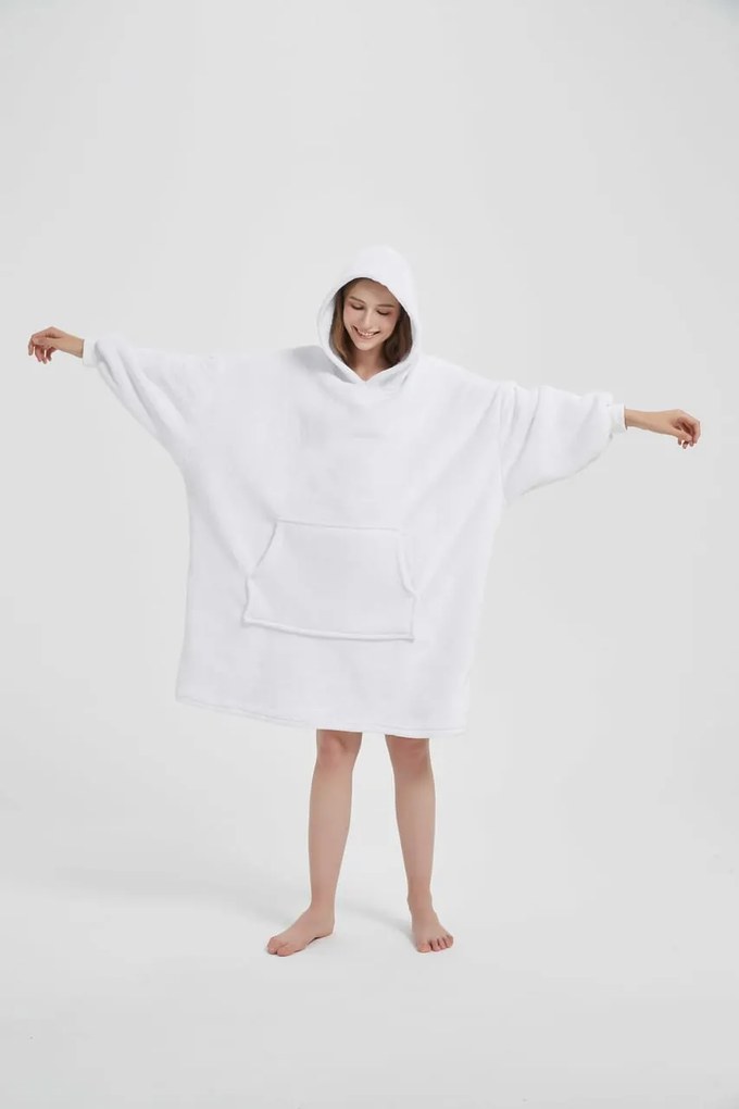 Deka s rukávmi HOODIE biela