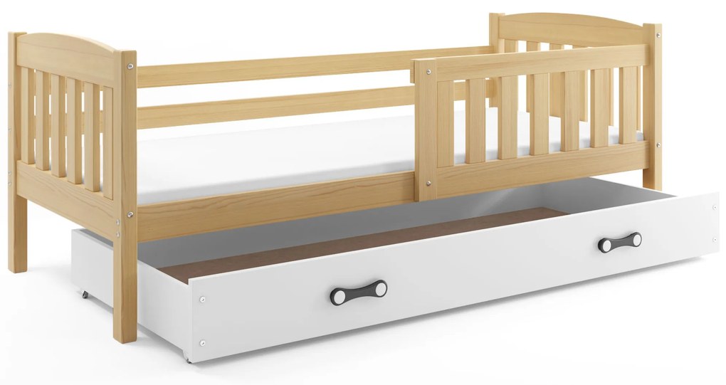 Interbeds Jednolôžková posteľ Kubus2 prírodná 190x90 s matracom a šuplíkom - biela