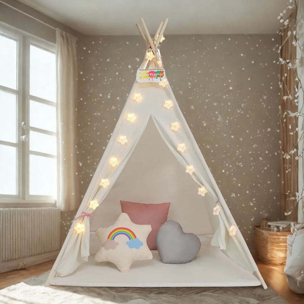 Jurhan Detský stan teepee JULIA, 120x120x160cm, béžová/ružová