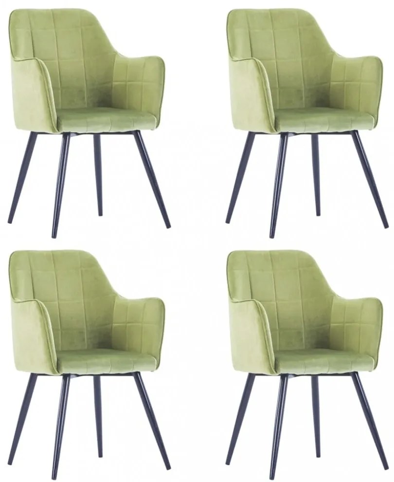 Jedálenská stolička 4 ks zamat / oceľ Dekorhome Zelená