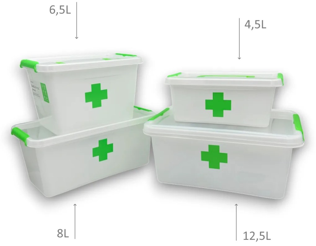 Lekárnička, úložný box na lieky s vnoreným organizérom, 2v1, s rúčkou, antibakteriálna, 4.5l