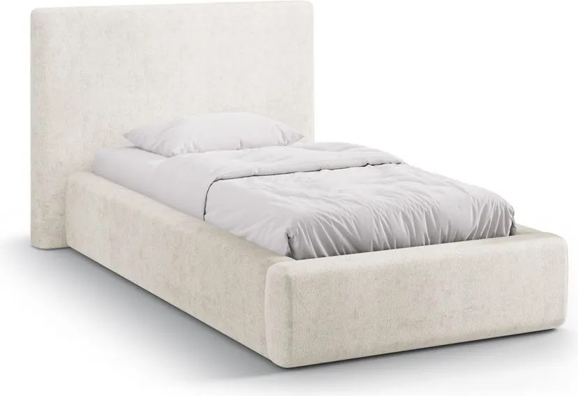 Krémová čalúnená jednolôžková posteľ s úložným priestorom s roštom 90x200 cm Amy – Micadoni