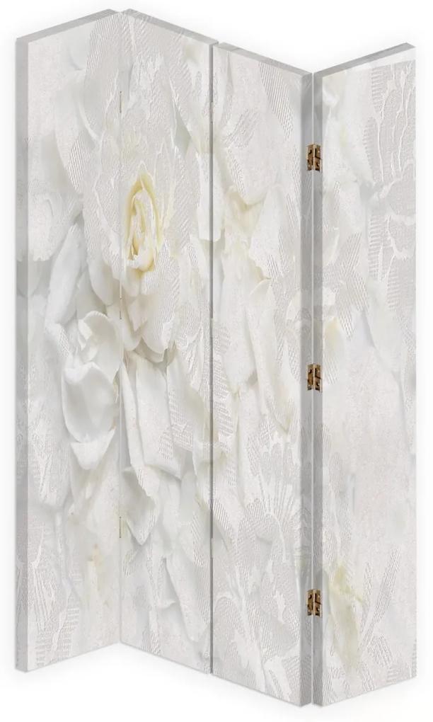 Ozdobný paraván Bílé květy Příroda - 145x170 cm, štvordielny, obojstranný paraván 360°