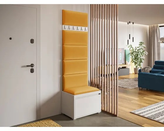 Nábytok do predsiene Kendora 60 (s 6 ks. čalúnených nástenných panelov Pazara 60x30) (biely) (manila 32). Vlastná spoľahlivá doprava až k Vám domov. 1054020