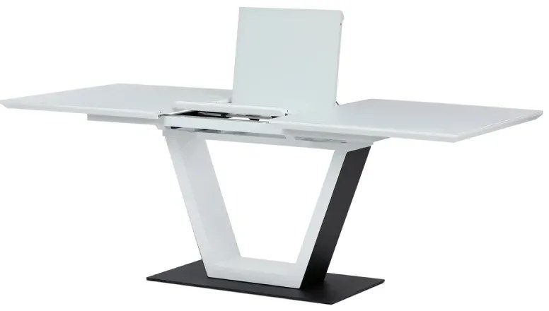 Stůl jídelní rozkládací, 160+50x90x77 cm, MDF, tvrzené sklo, bílá, černá