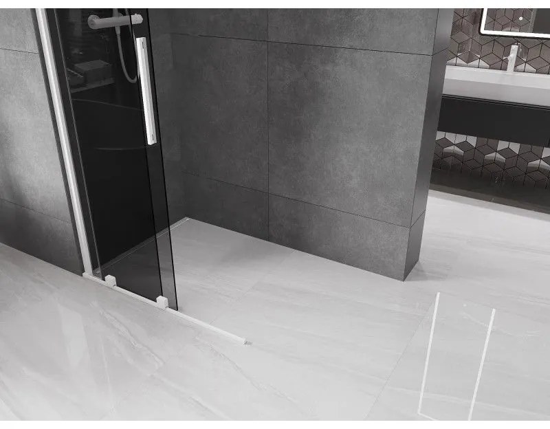 Mexen Velar, sprchová zástena s posuvnými dverami Walk-in 85 x 200 cm, 8mm šedé sklo, biela matná, 871-085-000-43-20