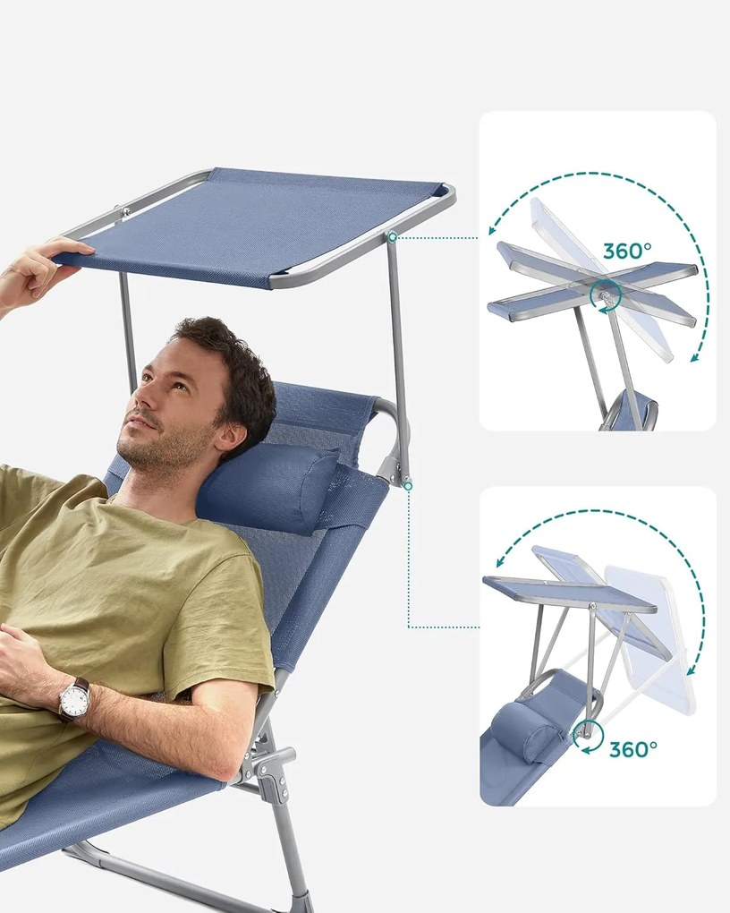 SONGMICS Lehátko, Skladacie ležadlo 193 x 53 x 29 cm, Modré