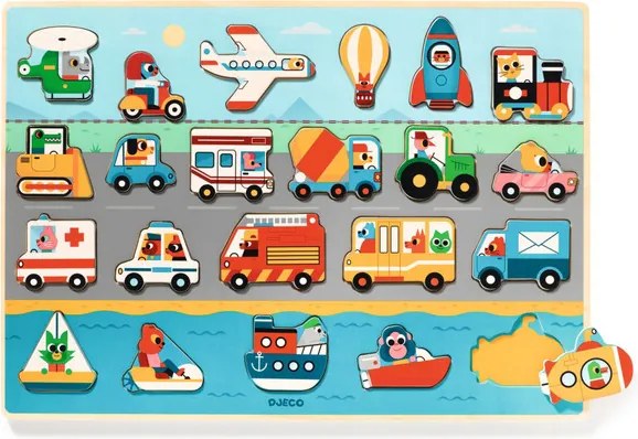 Djeco Drevené vkladacie puzzle: Vroom