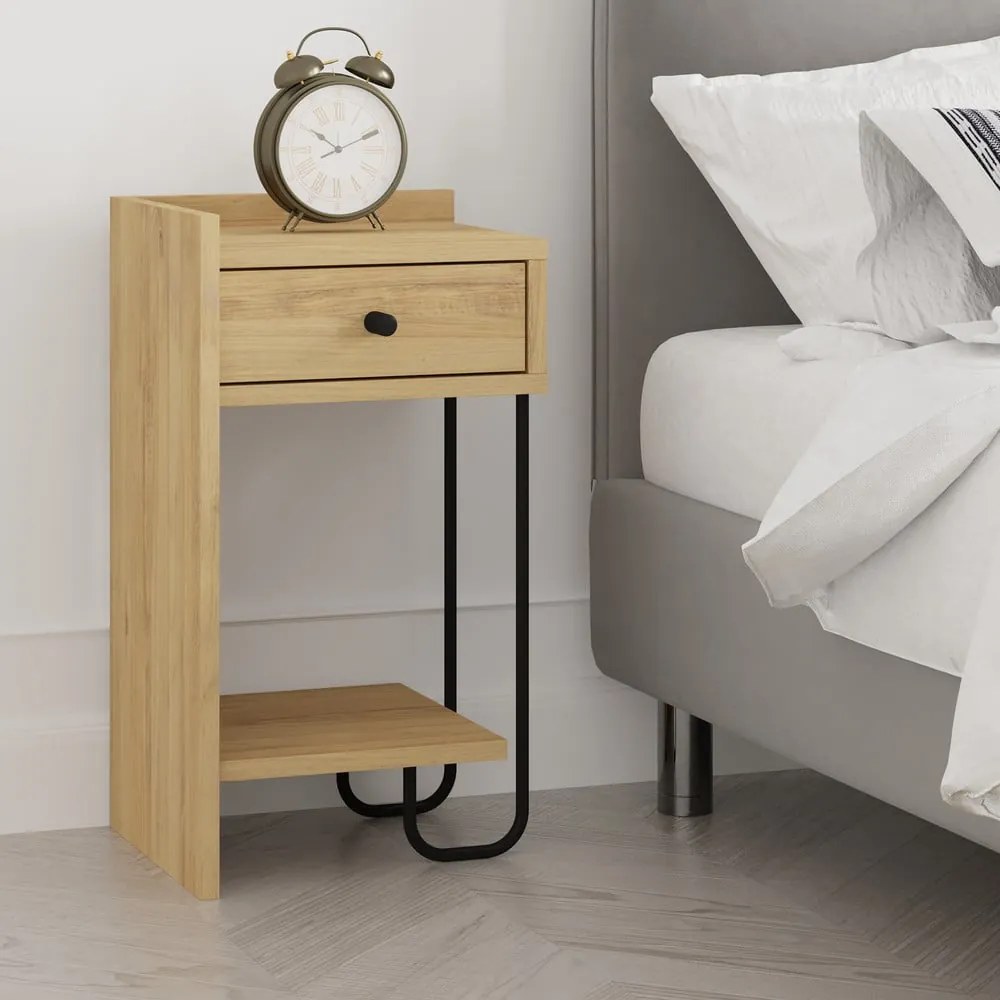 Nočný stolík v dekore duba s poličkami v prírodnej farbe Mercure – Marckeric