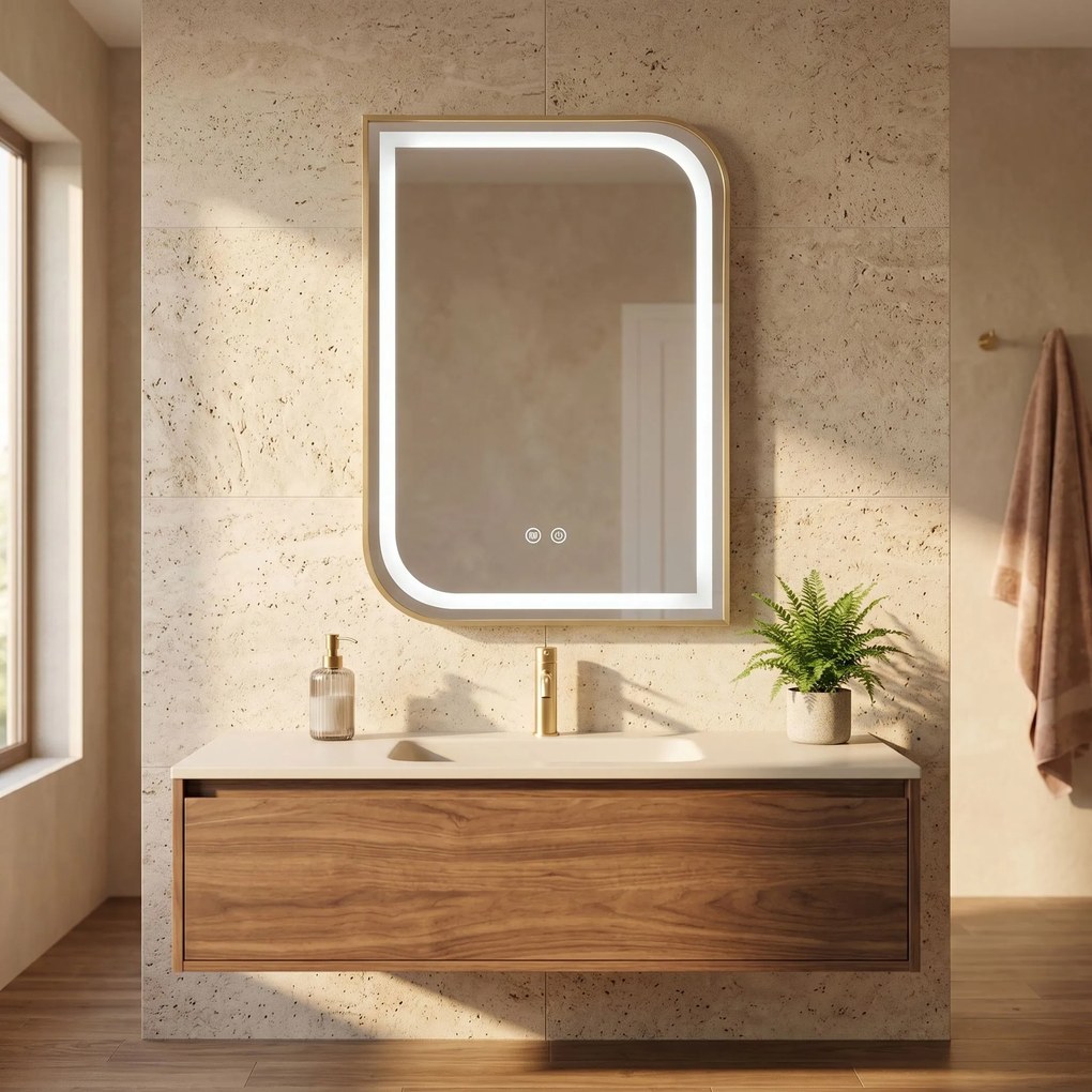 Rea Zone, LED zrkadlo, 60x80 cm, zlatá matná, HOM-00209