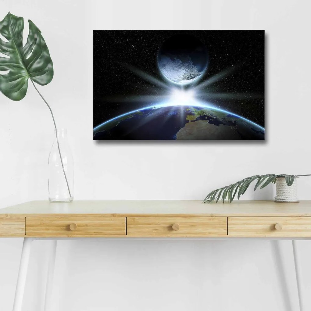 Obraz s LED osvetlením STRETNUTIE ZEME A MESIACA 45 x 70 cm