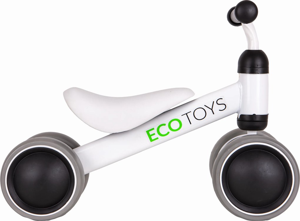 ECOTOYS mini odrážadlo pre deti biele 18–36 mesiacov, dvojité predné kolesá, s blokádou