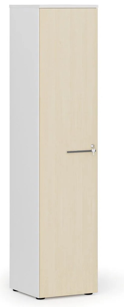 Úzka kancelárska skriňa PRIMO WHITE, 400 x 420 x 1781 mm, biela/breza