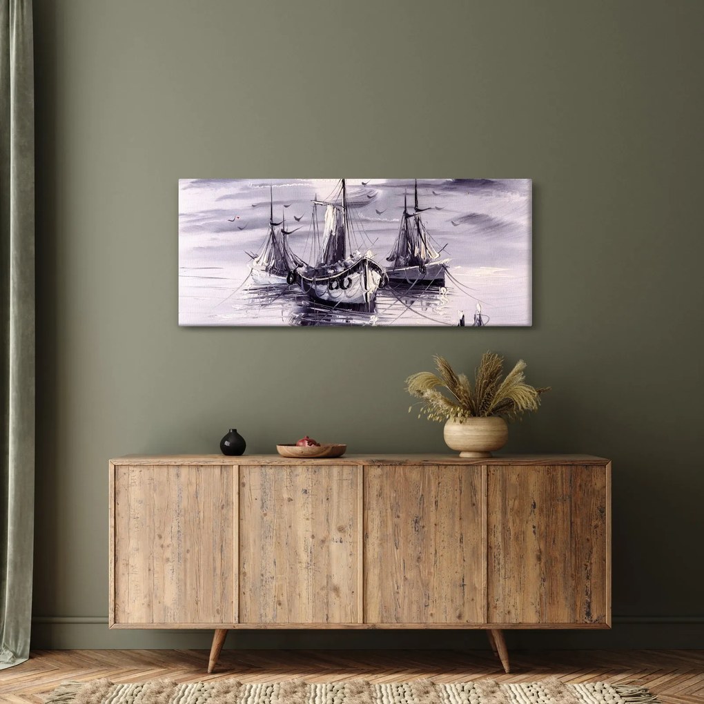 Obraz - Prístav, olejomaľba (120x50 cm)