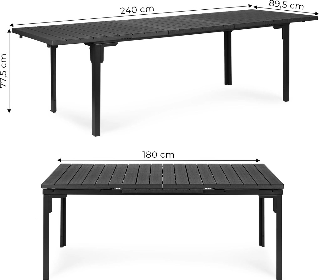 MultiGarden Skladací záhradný stôl 180-240 cm až pre 12 osôb HDPE oceľ sivá MultiGarden
