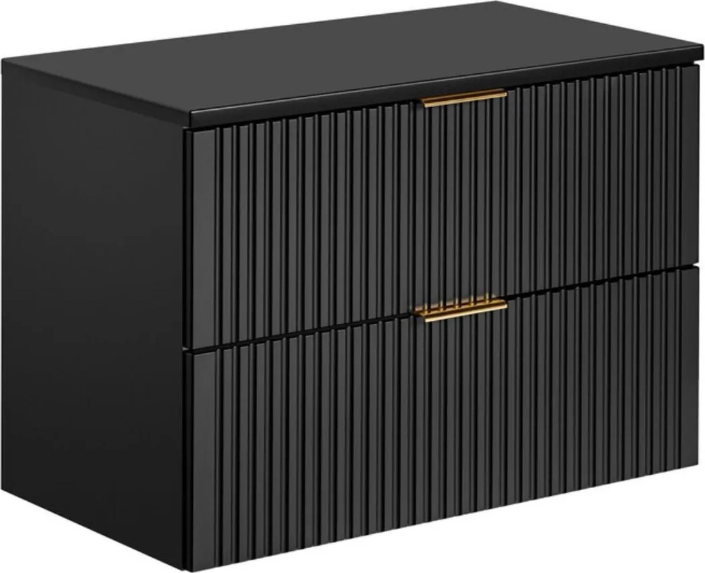 Kúpeľňová skrinka pod umývadlo s doskou 80 cm ADEL, drážkovaná čierna (SET -ADB B 80 CM)