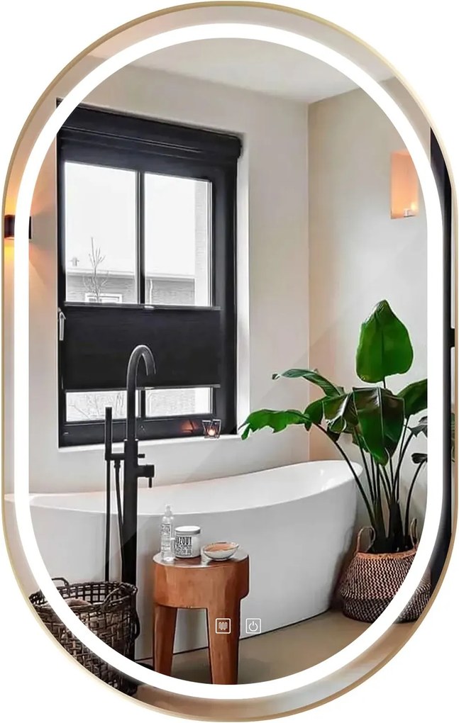 Rea Rea, oválne LED zrkadlo 60x90 cm, zlatá matná, HOM-02509