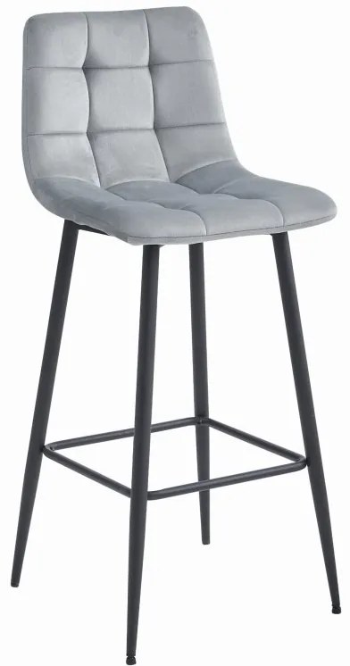 Barová stolička ARCETO - strieborno-sivý zamat / čierne nohy