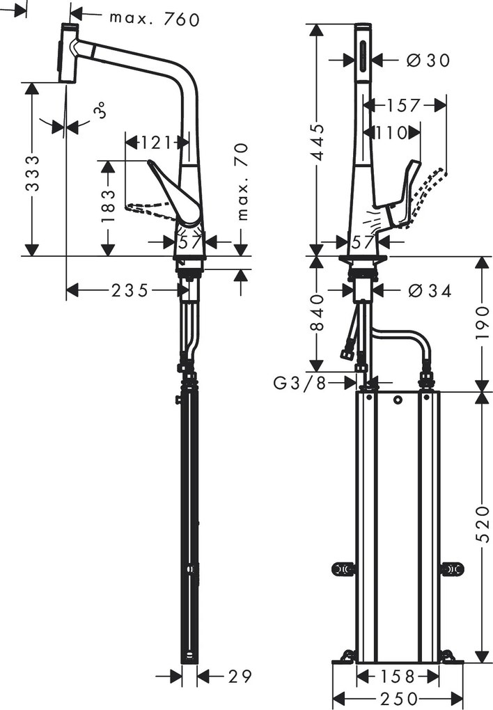 Hansgrohe Metris Select M71, kuchynská páková batéria 320, vyťahovateľná sprška, 2jet, sBox, chrómová, HAN-73816000