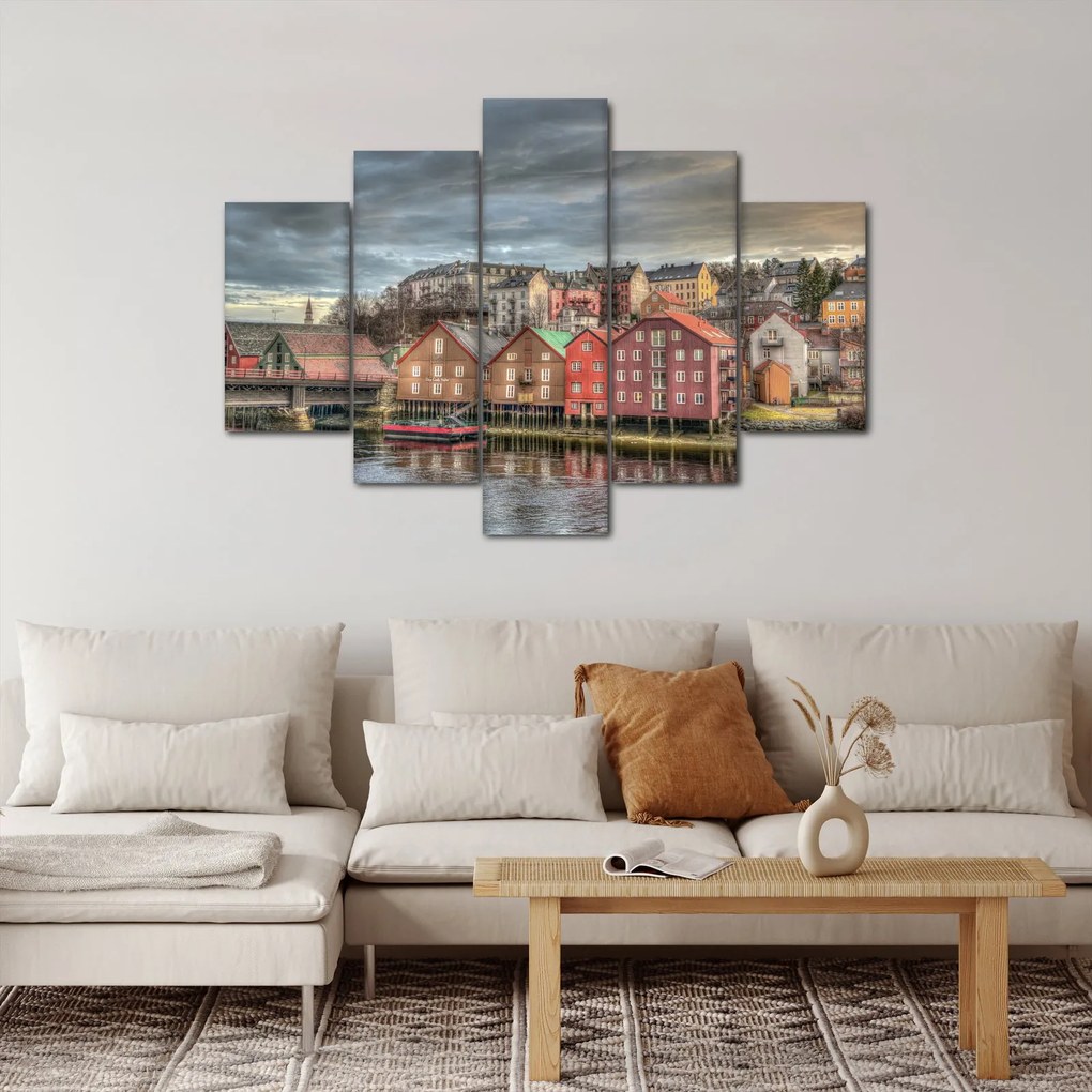 Obraz - Domy pri rieke (150x105 cm)