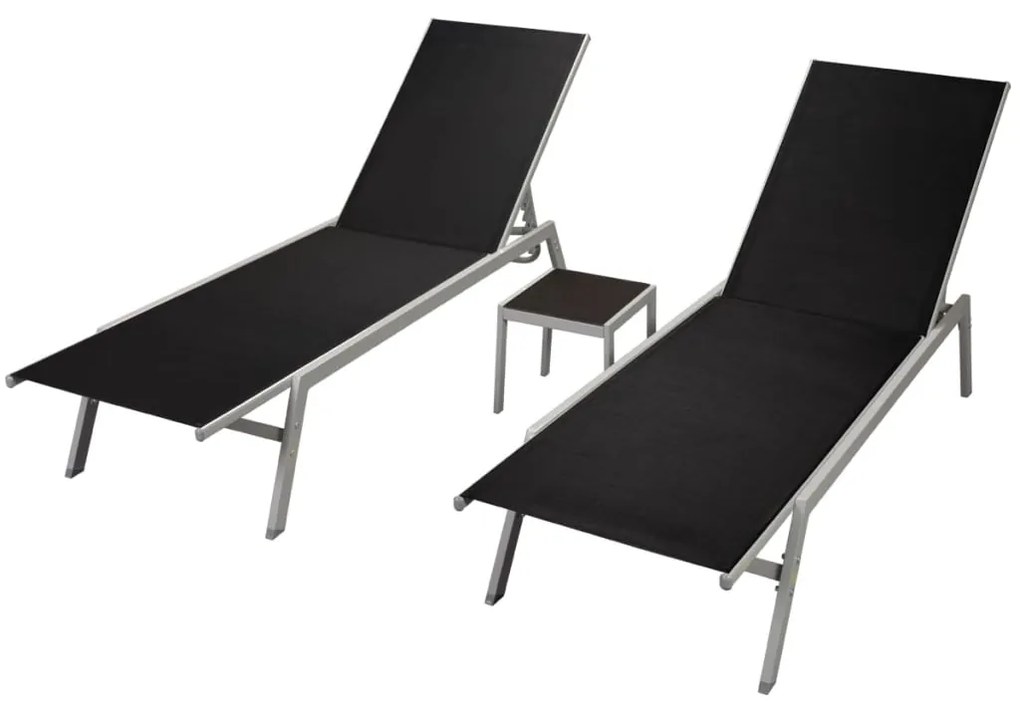vidaXL Záhradné ležadlá 2 ks so stolíkom, oceľ a textilén, čierne