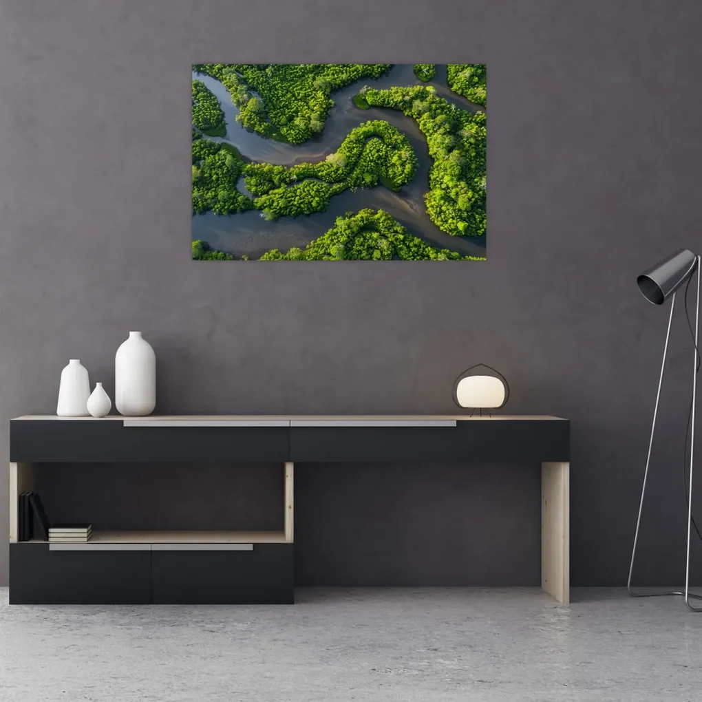 Obraz - Lesná krajina s riekou (90x60 cm)