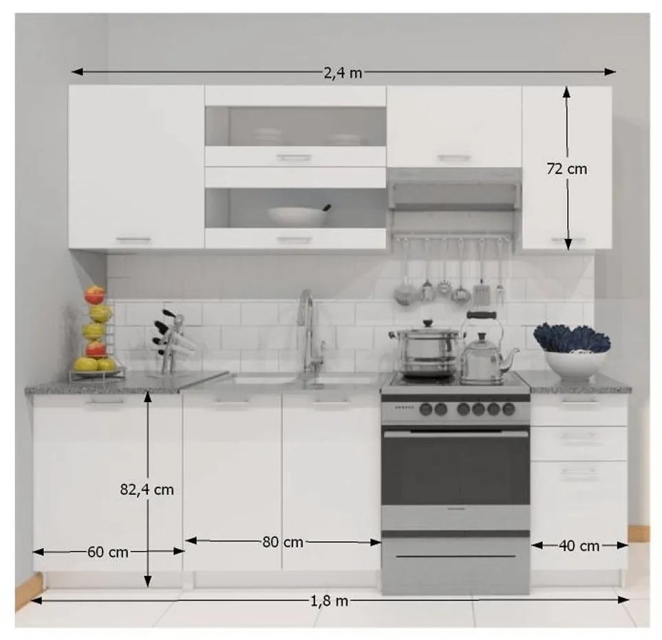Tempo Kondela Kuchynská linka 2,4 m, biela, FABIANA