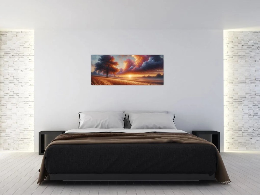 Obraz – Západ slnka na poli (120x50 cm)
