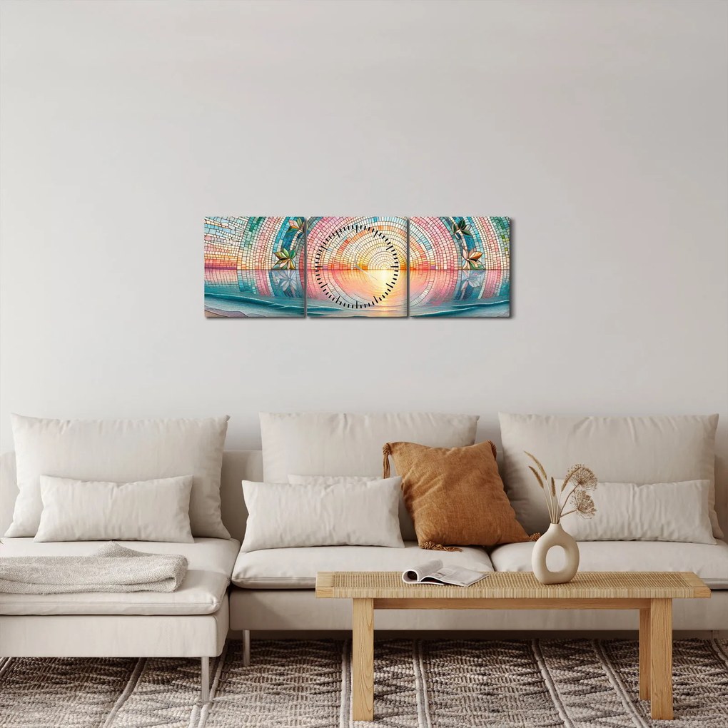 Obraz – Mozaika zapadajúceho slnka (s hodinami) (90x30 cm)