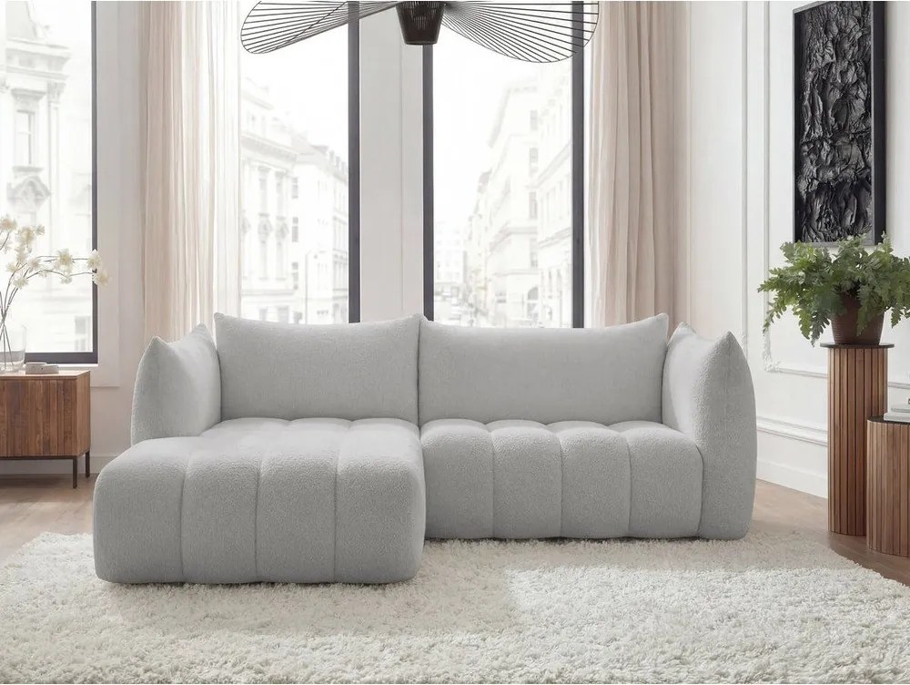 Svetlosivá rohová pohovka z textílie buklé (ľavý roh/s leňoškou) Azra – Bobochic Paris