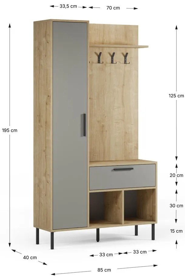 Predsieňová zostava v dekore duba v zeleno-prírodnej farbe 108x195x35 cm Heidy – Marckeric
