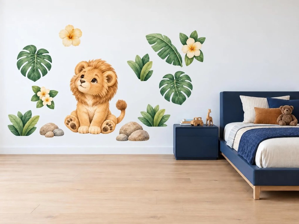 Lvíček mezi tropickými listy arch 74 x 100 cm