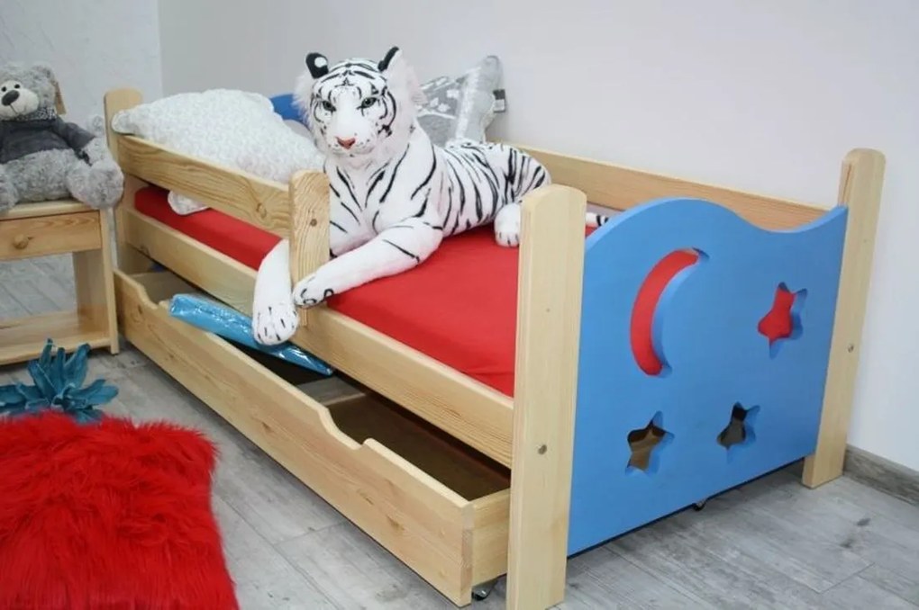 Detská posteľ SEVERYN, borovica/modrá, 70x160cm