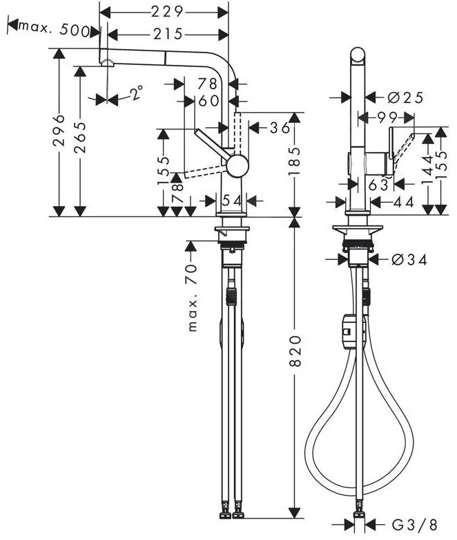 Hansgrohe M54, drezová batéria Talis s výsuvnou spŕškou, kartáčovaný čierny chróm, HAN-72808340