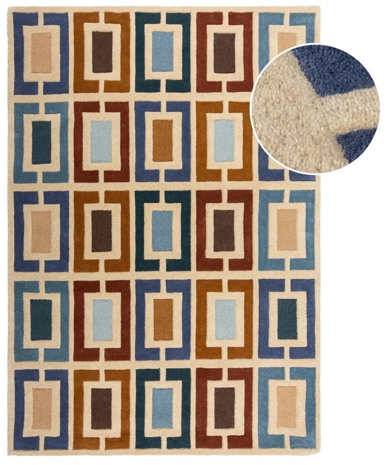Modro-oranžový ručne tkaný vlnený koberec 80x150 cm Retro Blocks – Flair Rugs