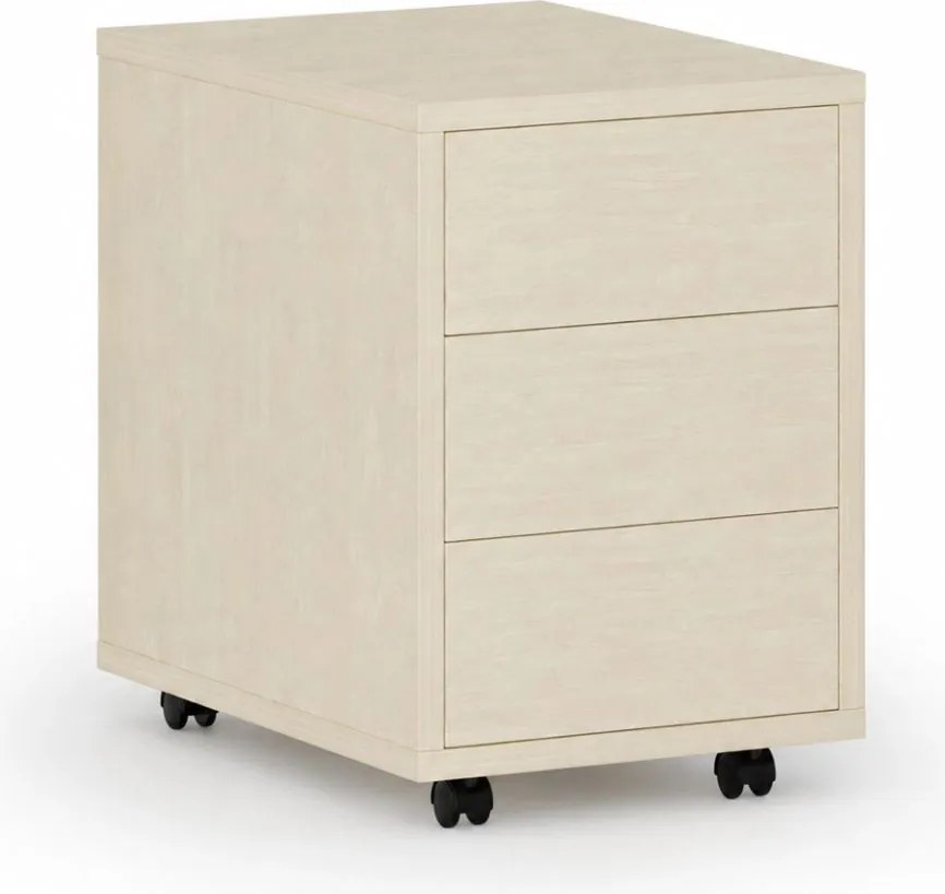 Kancelársky mobilný kontajner PRIMO WOOD, PUSH-lock, 3 zásuvky, breza