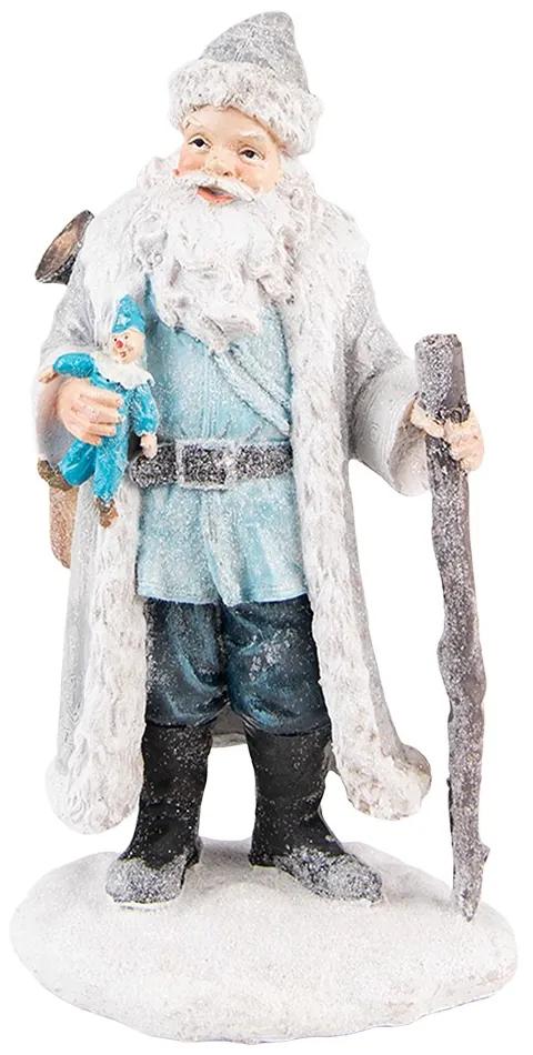 Šedo-modrá dekorácia Santa s palicou a šášulou - 11*9*21 cm