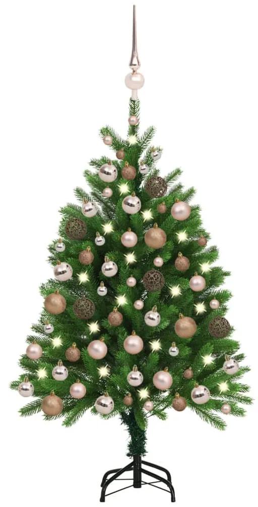 Umelý vianočný stromček s LED a súpravou gulí 120 cm zelený 3077639