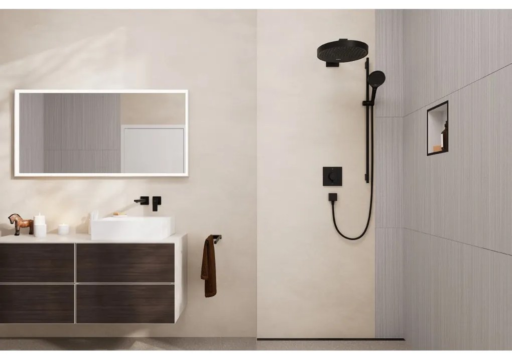 Hansgrohe Rainfinity, sprchová sada 130 3jet EcoSmart s tyčou S Puro 90 cm, čierna matná, HAN-28744670