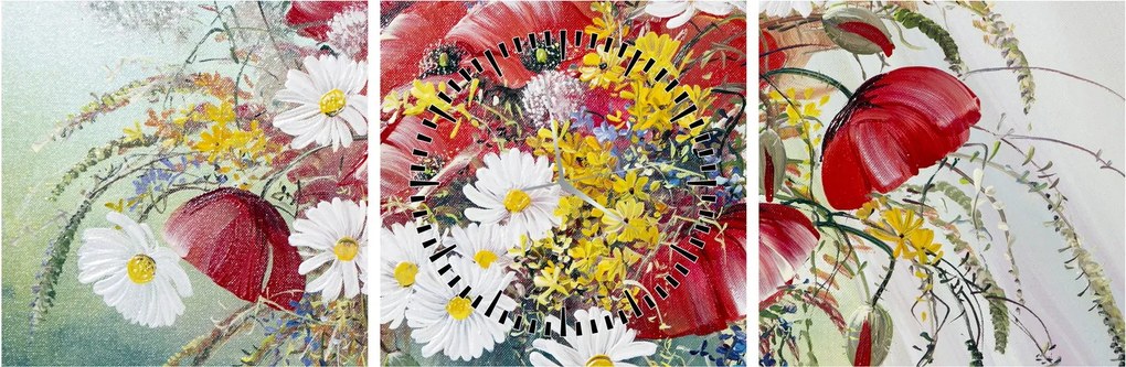 Obraz vázy s divokými kvetmi (s hodinami) (90x30 cm)