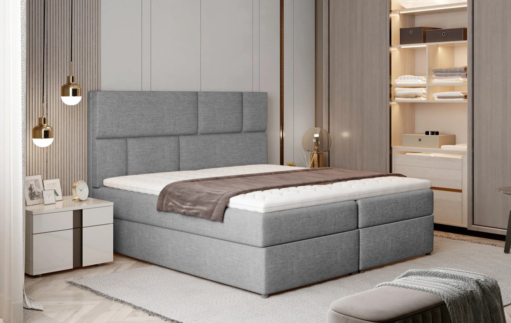 Manželská posteľ Boxspring 180 cm Florio (svetlosivá) (s matracmi a úl. priestorom). Akcia -19%. Vlastná spoľahlivá doprava až k Vám domov. 1025388